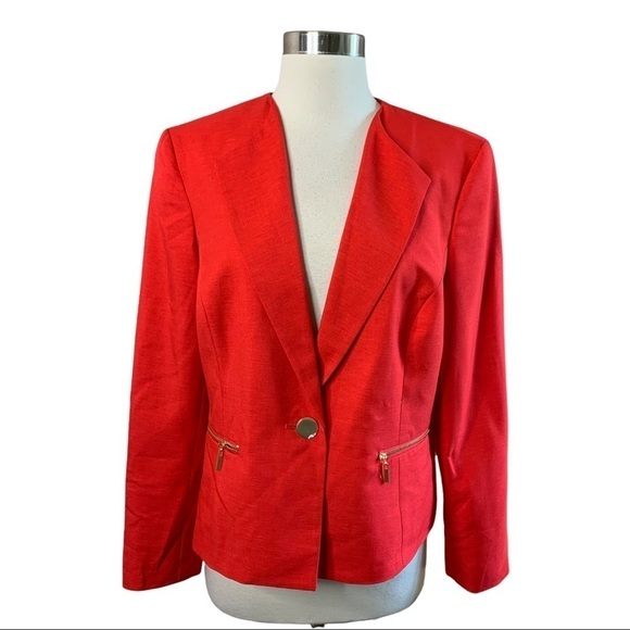 Le Suit NWT Red One Button Front Blazer Size 10 - Picture 1 of 10